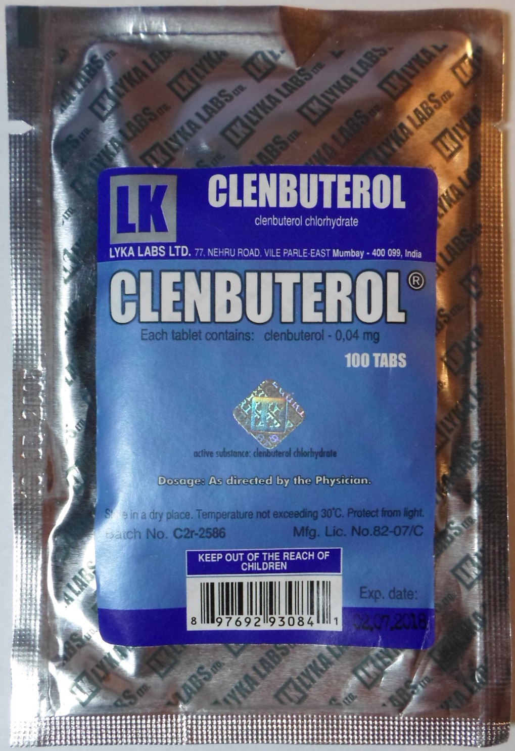 Clenbutérol Lyka Labs 40mcg (100 com)